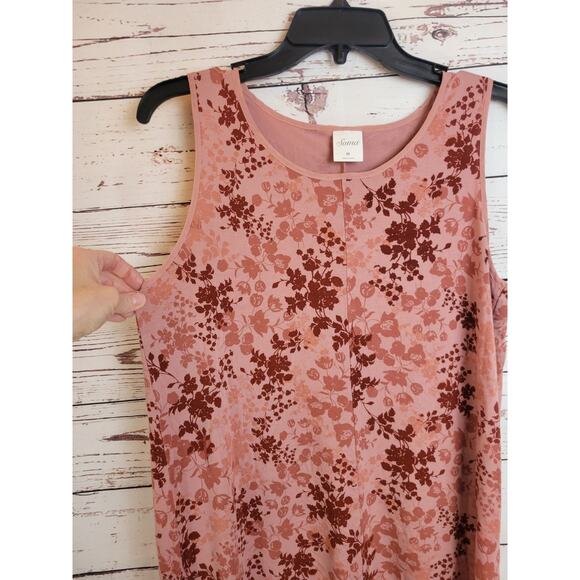 Soma Pink Red Floral Scoop Neck Sleeveless Tunic Tank Top Women's Size Medium - Picture 6 of 9